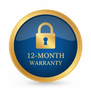 Gold badge featuring a 12-month warranty symbol